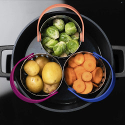 Trebonn Cookinpodpro 1523101 Colander, For cooking and draining, Handle for easy pouring, Stainless steel, Stainless steel/Coral