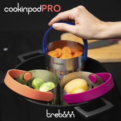 Гевгир Trebonn Cookinpodpro 1523101, За готвене и отцеждане, Дръжка за лесно изливане, Неръждаема стомана, Инокс/Корал