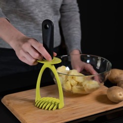 Trebonn Pure 1523205 Potato Press, 25.5 cm, Soft Grip, Hanging Hole, Black/Yellow