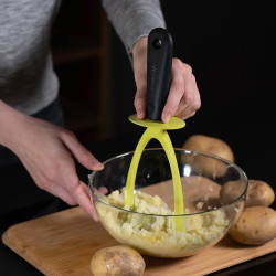 Trebonn Pure 1523205 Potato Press, 25.5 cm, Soft Grip, Hanging Hole, Black/Yellow