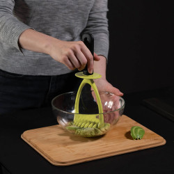 Trebonn Pure 1523205 Potato Press, 25.5 cm, Soft Grip, Hanging Hole, Black/Yellow