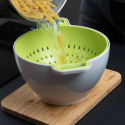Μπολ με σουρωτήρι Trebonn DUO - Large 1824100, 2 l, 23.5x13 cm, μελαμίνη, λευκό/πράσινο