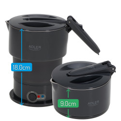 Туристически чайник Adler AD 1377, 600W, 0.6 л, Сгъваем корпус, Защита срещу кипене без вода, Сив