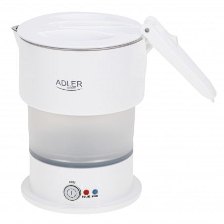 Adler AD 1377 Travel Electric Kettle, 600W, 0.6 L, Foldable Silicone Housing, Overheat Protection, Indicator Light, White