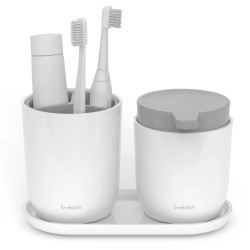 Поставка за четки и дозатор за сапун Trebonn 3025140, Разглобяеми, Гумени крачета, Бял/сив