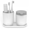 Поставка за четки и дозатор за сапун Trebonn 3025140, Разглобяеми, Гумени крачета, Бял/сив