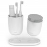 Поставка за четки и дозатор за сапун Trebonn 3025140, Разглобяеми, Гумени крачета, Бял/сив