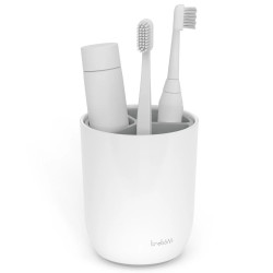 Suport periute de dinti Trebonn 3025100, 11x9x9 cm, 3 compartimente, Detasabil, Alb/Gri