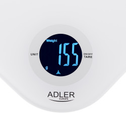 Кухненска везна Adler AD 3180, До 10 кг, Измерване на течности, ТАРА, LCD дисплей, 2 x AAA, Бял