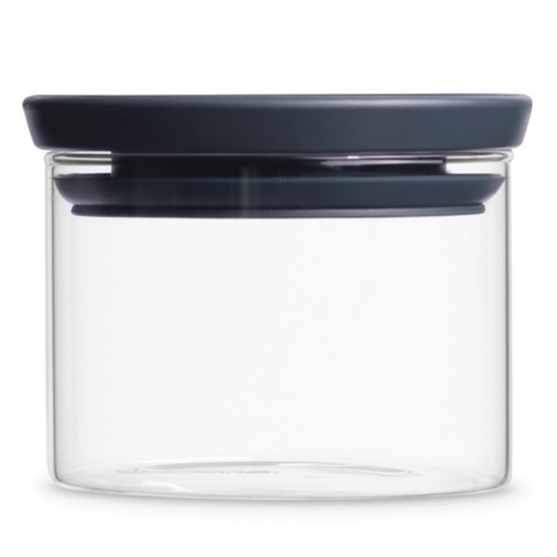 Brabantia Stackable Glass Jar 646876, 0.3 L, Airtight Seal, Dishwasher Safe, Clear/Dark Gray