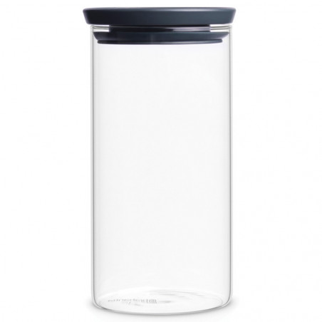 Brabantia Stackable Glass Jar 646874, 1.1 L, Airtight Seal, Dishwasher Safe, Dark Gray