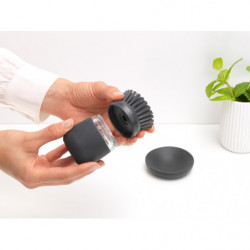 Διανομέας υγρού σαπουνιού με βούρτσα πλύσης πιάτων Brabantia Sinkside 1003317, 100 ml, Βούρτσες από πολυεστέρα, Βάση, Σκούρο γκρι