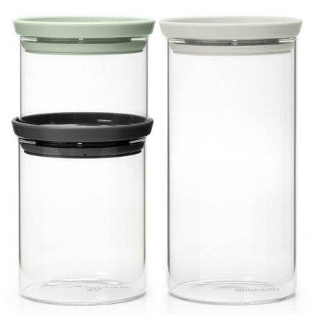Set of 3 Brabantia Stackable Jars 1005602, 300/600/1.1 L, Stackable, Multicolor