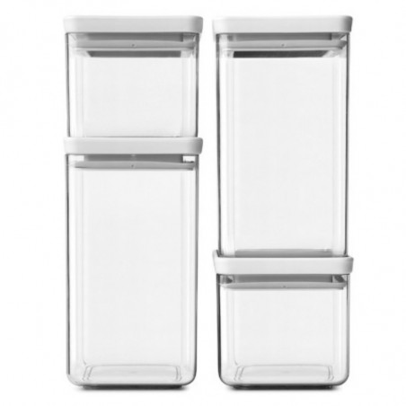 Set 4 borcane pentru depozitare Brabantia Tasty+ 1001159, 700/1.6l, Stivuibile, Transparent/Gri deschis