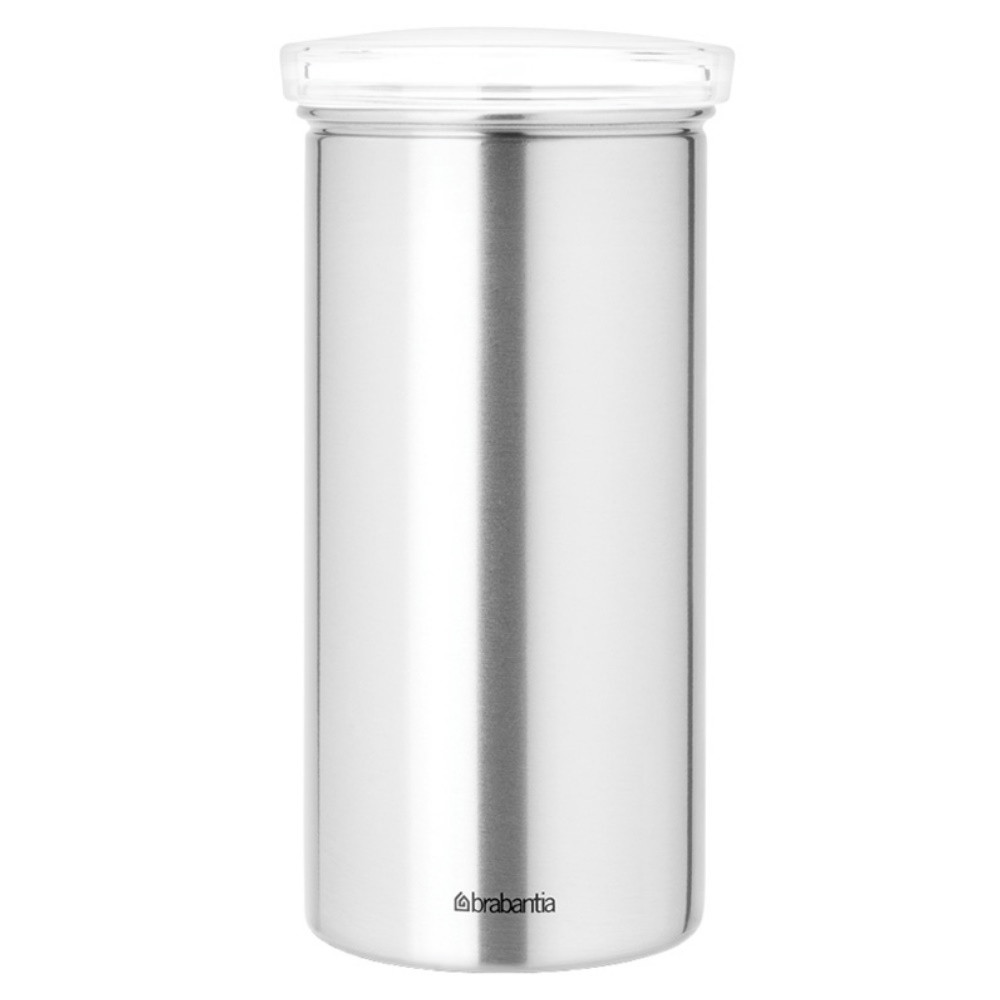 Буркан за съхранение на кафе капсули Brabantia 646988, За до 18 броя капсули, Неръждаема стомана, Устойчив на пръстови отпечатъци, Инокс/тъмносив