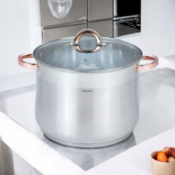 Klausberg KB 7797 Deep Pot, 18.7 L, 32 cm, Glass Lid, Multi-layer Bottom, Induction Compatible, Stainless Steel/Rose Gold
