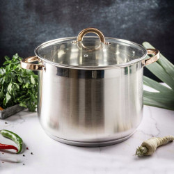 Klausberg KB 7797 Deep Pot, 18.7 L, 32 cm, Glass Lid, Multi-layer Bottom, Induction Compatible, Stainless Steel/Rose Gold