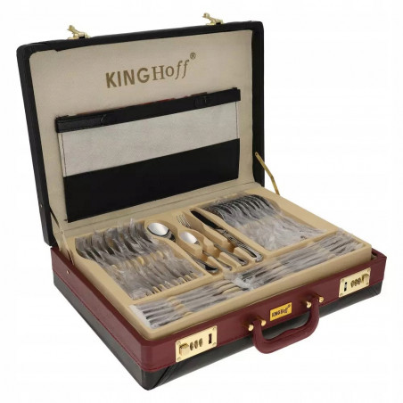 Комплект прибори за хранене Kinghoff KH 3504, 72 части, Куфар, Неръждаема стомана, Инокс