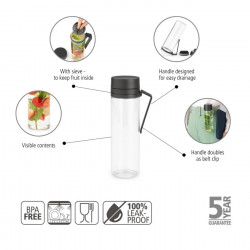 Brabantia Make&Take Bottle 1006278, 500 ml, With strainer, Spill-proof, Wide opening, Dark gray/transparent