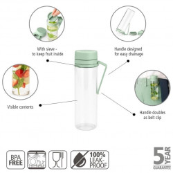 Brabantia Make&Take Bottle 1006279, 500 ml, With strainer, Spill-proof, Wide opening, Green/clear