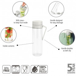 Sticla Brabantia Make&Take 1006280, 500 ml, Cu filtru, Protectie impotriva scurgerilor, Deschidere larga, Transparent/Gri deschis