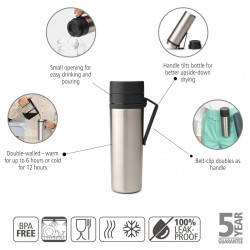 Sticla thermos Brabantia Make&Take 1008487, 500 ml, Pereti dubli, Fara BPA, Argintiu/gri închis