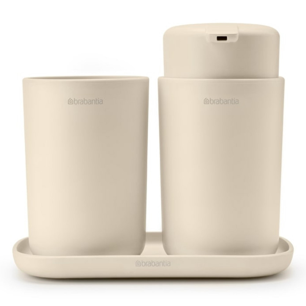 Комплект аксесоари за баня Brabantia ReNew 1006266, 3 части, 250 мл, Устойчиви на корозия, Бежов