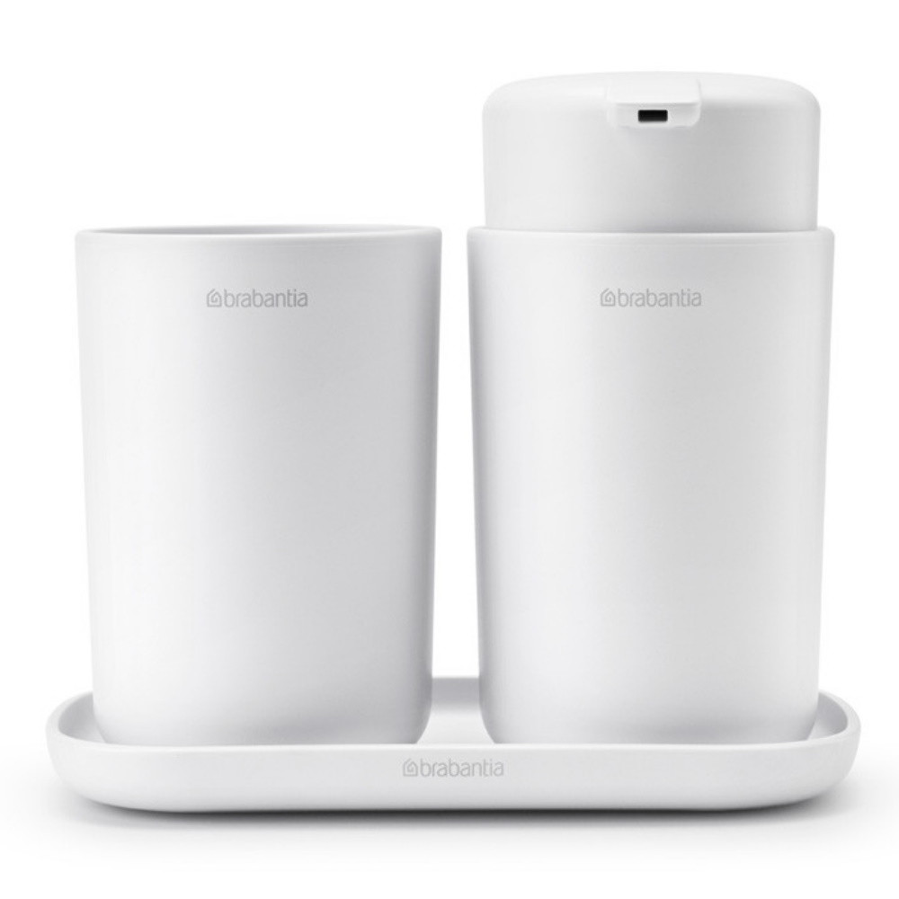 Комплект аксесоари за баня Brabantia ReNew 1003492, 3 части, 250 мл, Устойчиви на корозия, Бял