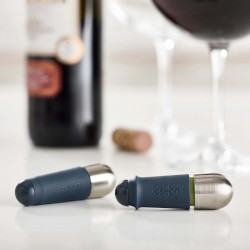 Joseph Joseph 20110 Wine Stopper Set (2 pcs), Airtight Seal, Lock Indicator, Blue/Stainless Steel