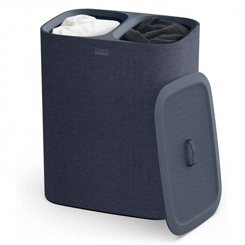 Joseph Joseph Tota Laundry Basket 50004, 90 L, Carrying Handles, 2 Compartments, Black