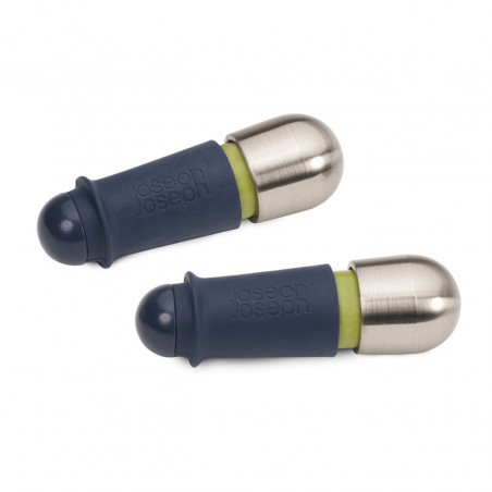 Joseph Joseph 20110 Wine Stopper Set (2 pcs), Airtight Seal, Lock Indicator, Blue/Stainless Steel