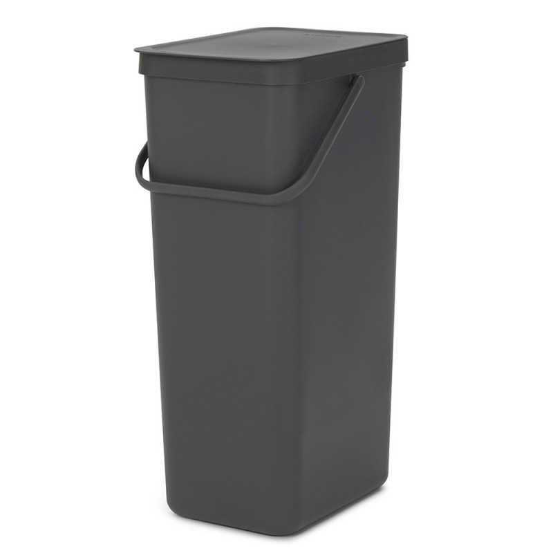 Brabantia Sort&Go 1004140 Recycling Bin, 40 L, Handle, Wall-mountable, Dark Gray