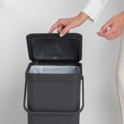 Brabantia Sort&Go 1004140 Recycling Bin, 40 L, Handle, Wall-mountable, Dark Gray