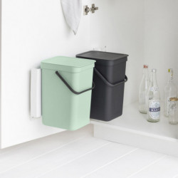 Set 2 cosuri de gunoi colectare selectiva Brabantia Sort&Go 1005513, 2x12 L, Montare pe usa dulapului, Gri/Verde