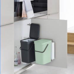 Brabantia Sort&Go ξεχωριστός κάδος 1005513, 2x12 l, Τοποθέτηση σε πόρτα ντουλαπιού κουζίνας, Γκρι/πράσινο