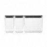 Κουτιά αποθήκευσης Brabantia Tasty+ Stackable 1008879, 2x1.6l+1x3.5l, BPA-free, Στεγανό κλείσιμο, Σκούρο γκρι