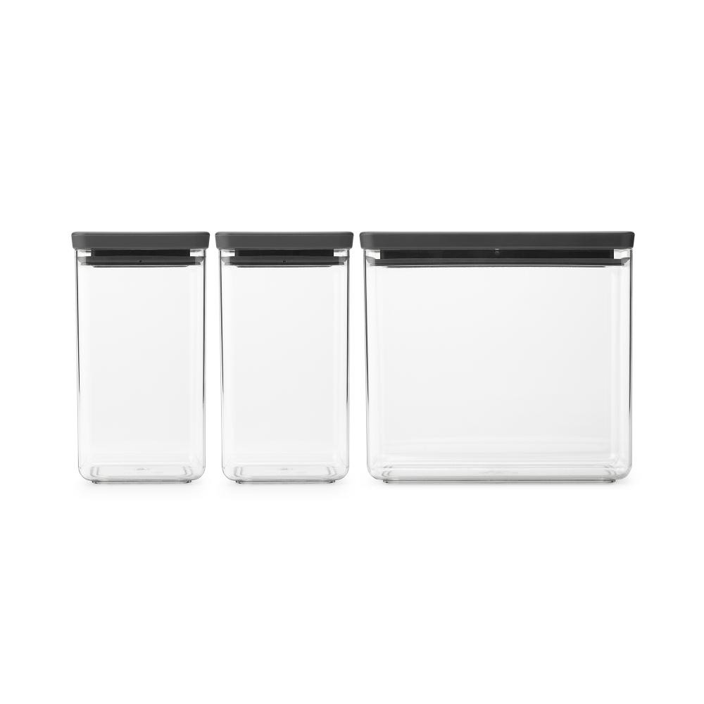 Кутии за съхранение Brabantia Tasty+ Stackable 1008879, 2x1.6л+1x3.5л, Без BPA, Плътно затваряне, Тъмносив
