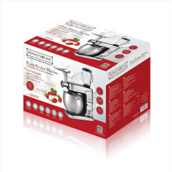 Кухненски робот със стоманена купа Royalty Line RL-PKM2800BG, 6 скорости, 2800W, 12 литра, Блендер, Миксер, Месомелачка, Инокс