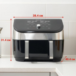 Φριτέζα ζεστού αέρα Instant Pot Vortex Plus VersaZone ClearCook 140410001, 2 ζώνες, 1700W, 8,5 l, 6 προγράμματα, SyncCook, SyncFinish, Μαύρο/γκρι