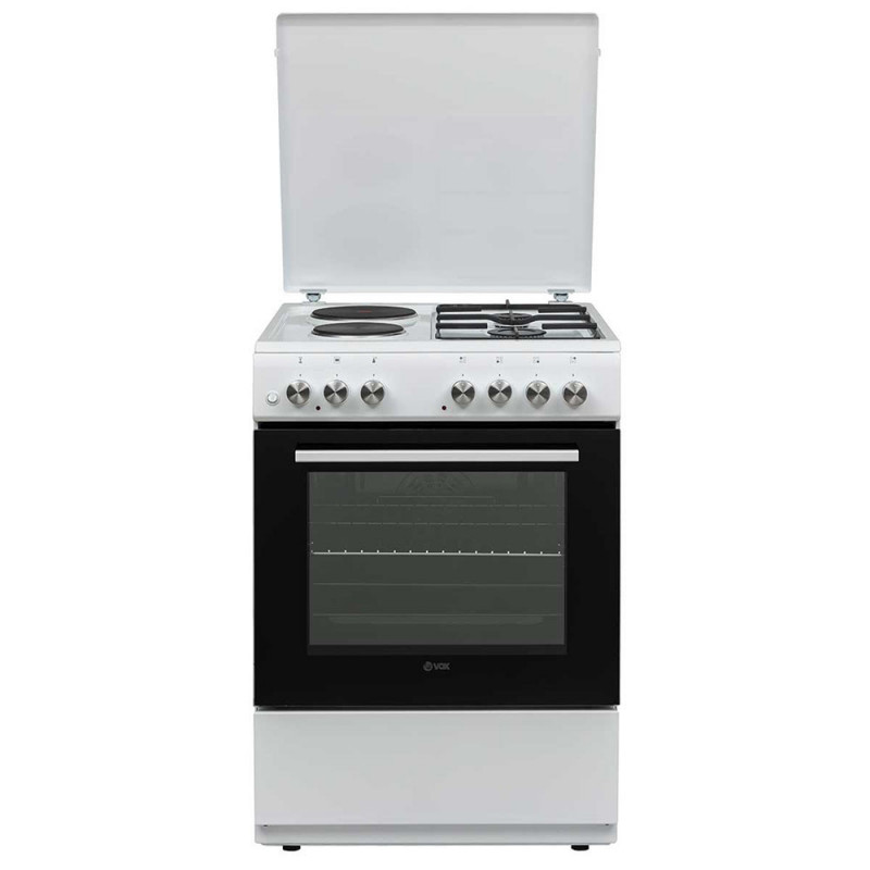 Aragaz combinat VOX GHT 6220 W, 5600W, 65 L, Clasa A, 2 plite pe gaz si 2 electrice, 8 functii, Pana la 250°C, Alb