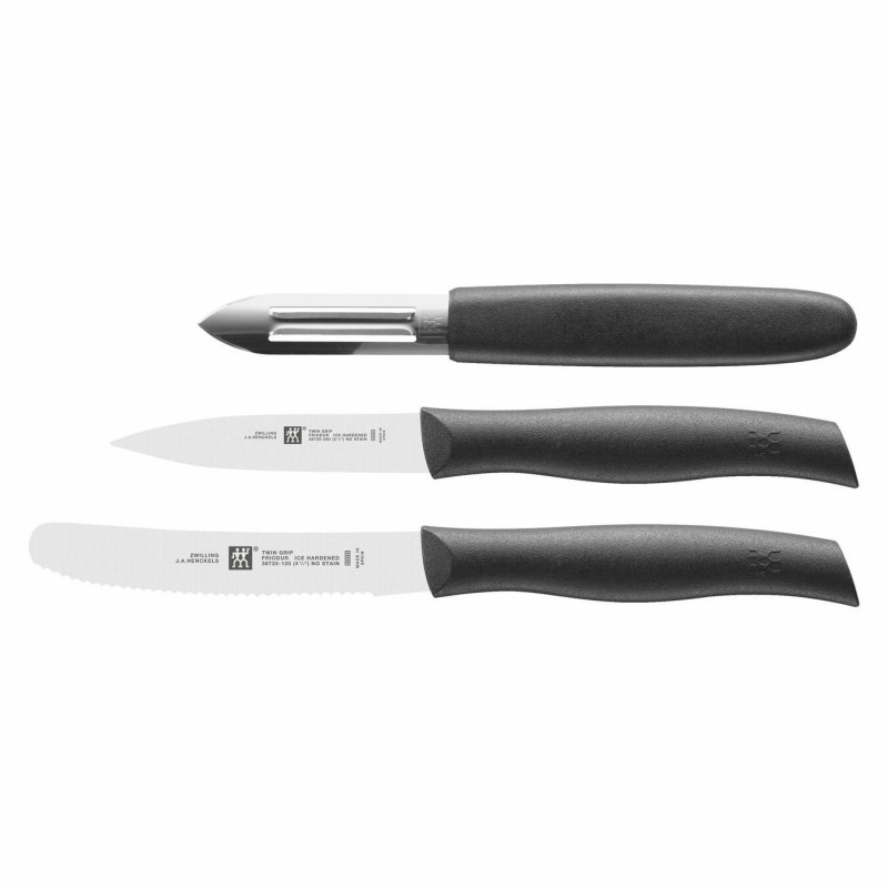 Zwilling TWIN Grip 38738000 Cutting and Peeling Set, 3 pieces, 18/10 stainless steel, FRIODUR ice-hardened blades, corrosion-resistant, silver/black
