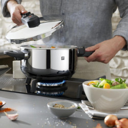 Χύτρα ταχύτητας Zwilling EcoQuick II 64243422, 4 l, 22 cm, 2 ρυθμίσεις, Βαλβίδα ασφαλείας, Ανοξείδωτο ατσάλι 18/10, Επαγωγή, Ασημί