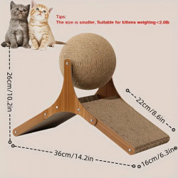 Scratcher pentru pisici cu bila rotativa JISADER 2950, Interactiv, Materiale naturale, Maro