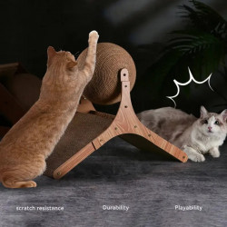 Scratcher pentru pisici cu bila rotativa JISADER 2950, Interactiv, Materiale naturale, Maro