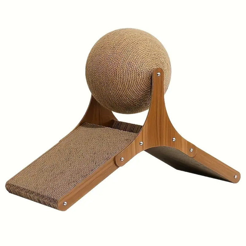 Scratcher pentru pisici cu bila rotativa JISADER 2950, Interactiv, Materiale naturale, Maro