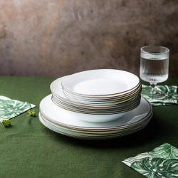 Kinghoff KH 1877 Dinner Set, 18-piece, Serves 6, Opal, Dishwasher Safe, White/Silver