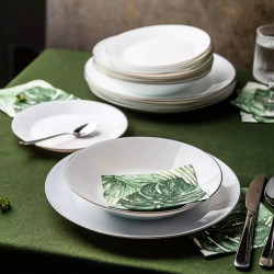 Kinghoff KH 1877 Dinner Set, 18-piece, Serves 6, Opal, Dishwasher Safe, White/Silver