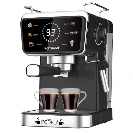 Μηχανή εσπρέσο Techwood TCA-1386EXN, 1350W, 20 bar, 1,5 l, 5 λειτουργίες, οθόνη αφής, ακροφύσιο ατμού, Μαύρο/Inox