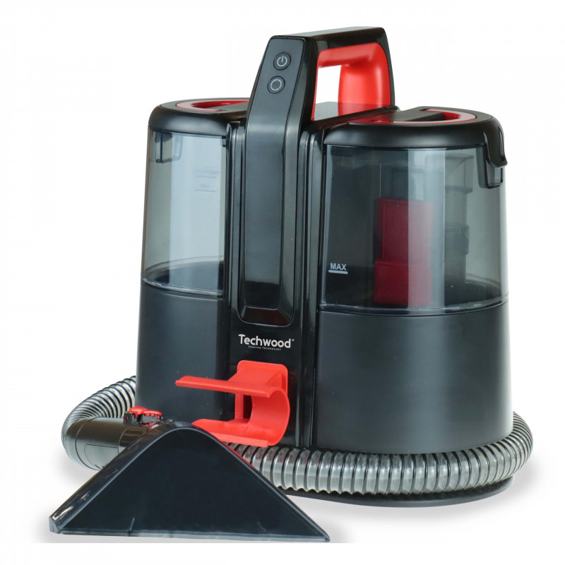 Techwood TAN-8005R Fabric Vacuum Cleaner, 185W, Li-Ion 220 mAh, Cordless, Clean and Waste Water Tanks, 40-minute runtime, 2 speeds, Black/Red