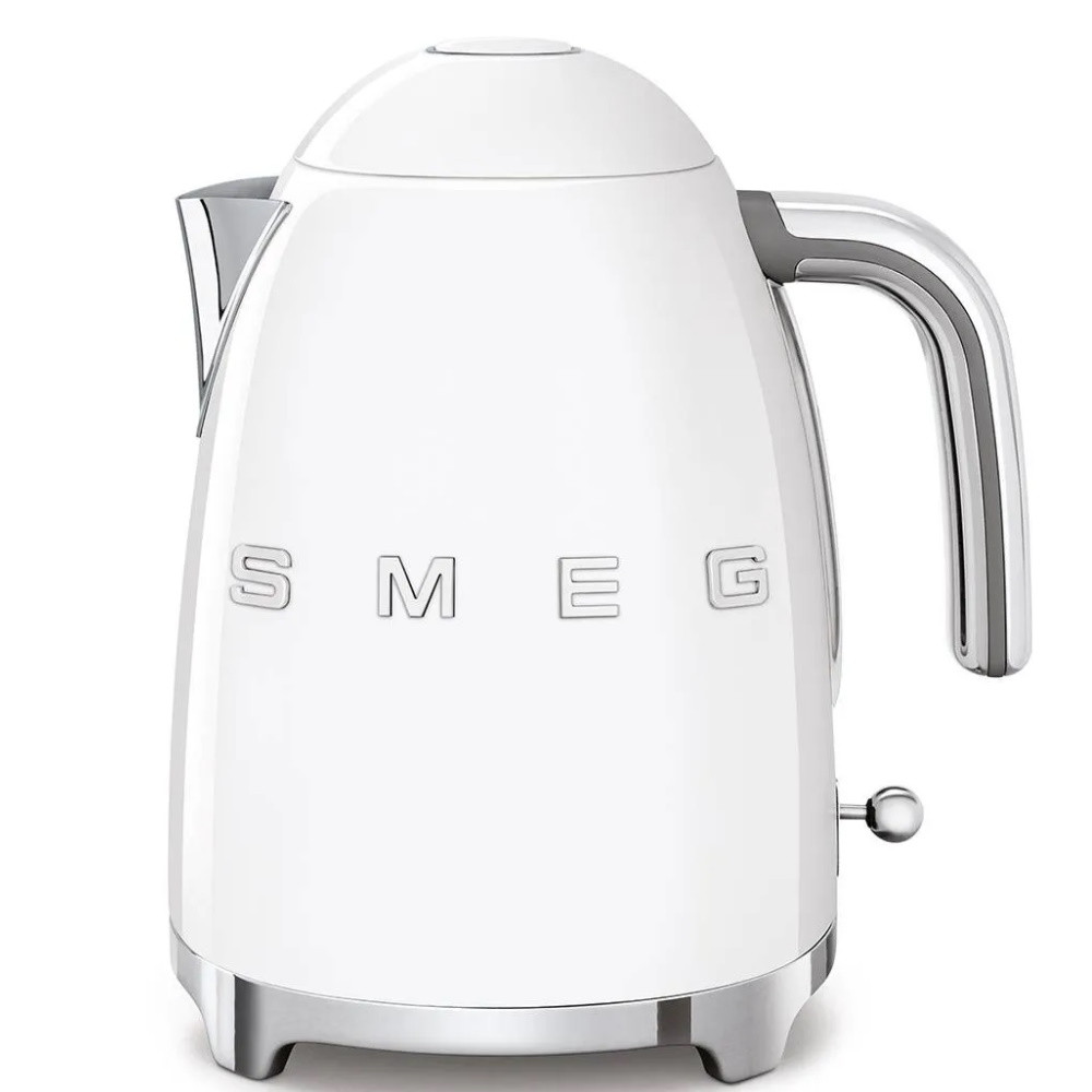 Електрическа кана SMEG KLF03WHEU, 2400W, 1.7 л, Неръждаема стомана, Миещ се филтър, Авто. изключване, Бял